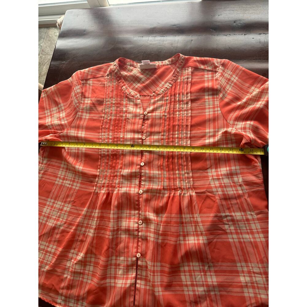 Serengeti Coral & Ivory Plaid Button-Front Blouse 2X - Picture 5 of 8